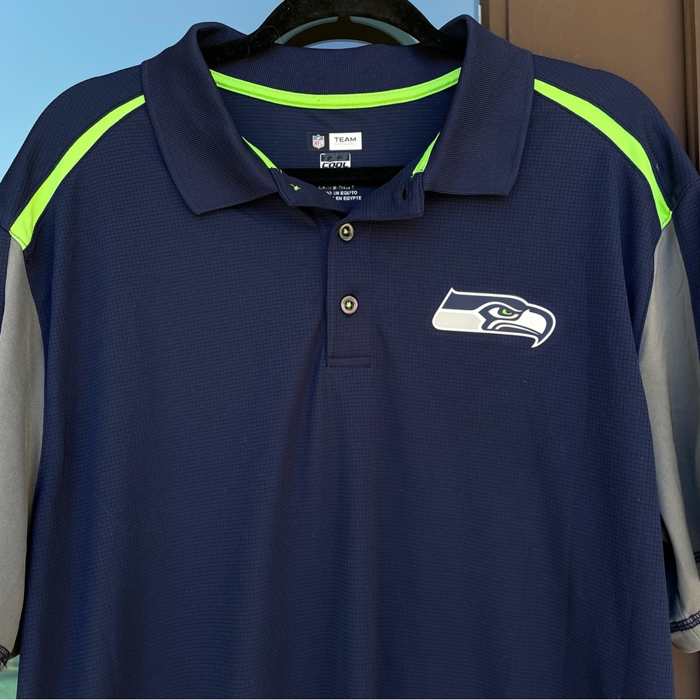 NFL Team Apparel Seattle Seahawks Navy/Action Green Logo Polo XL - Picture 1 of 11
